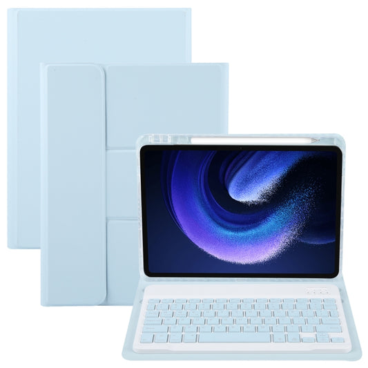 Sky blue Bluetooth keyboard case with backlit keys and built-in trackpad