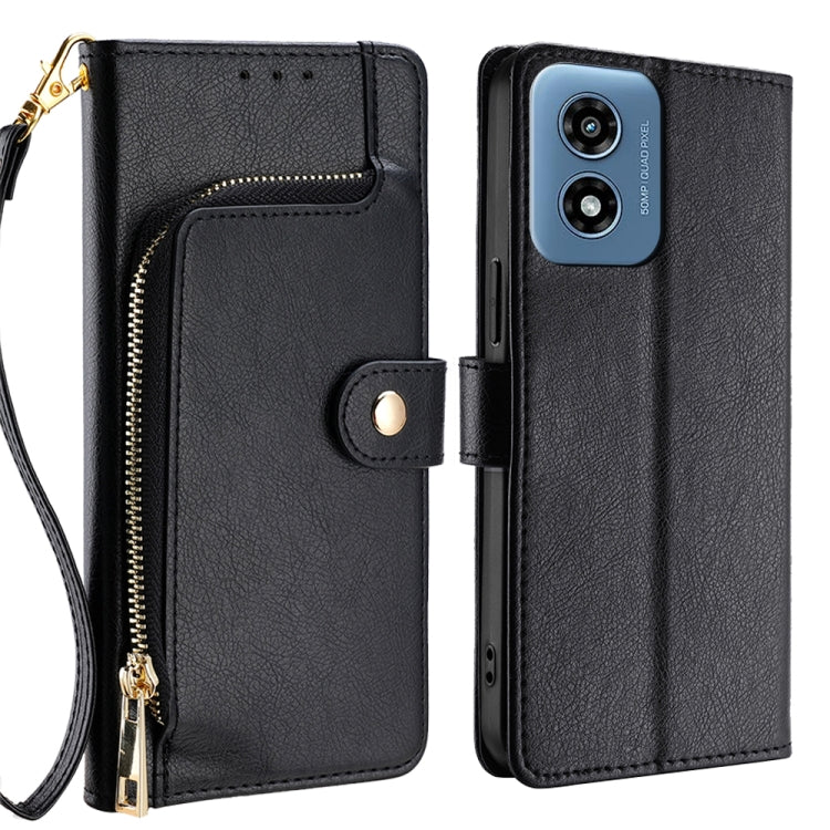 Zipper Bag Leather Phone Case, For Motorola Moto G Play 4G 2024