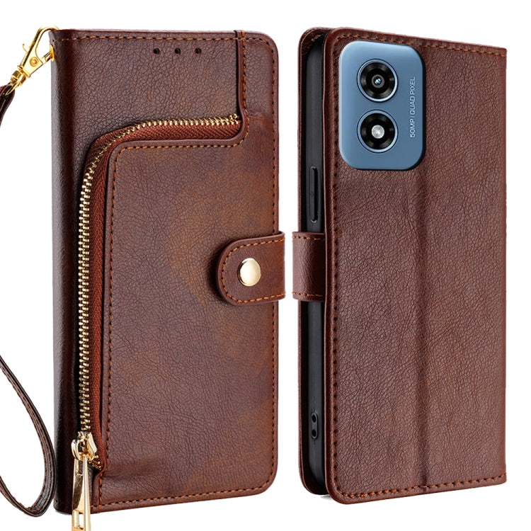 Zipper Bag Leather Phone Case, For Motorola Moto G Play 4G 2024