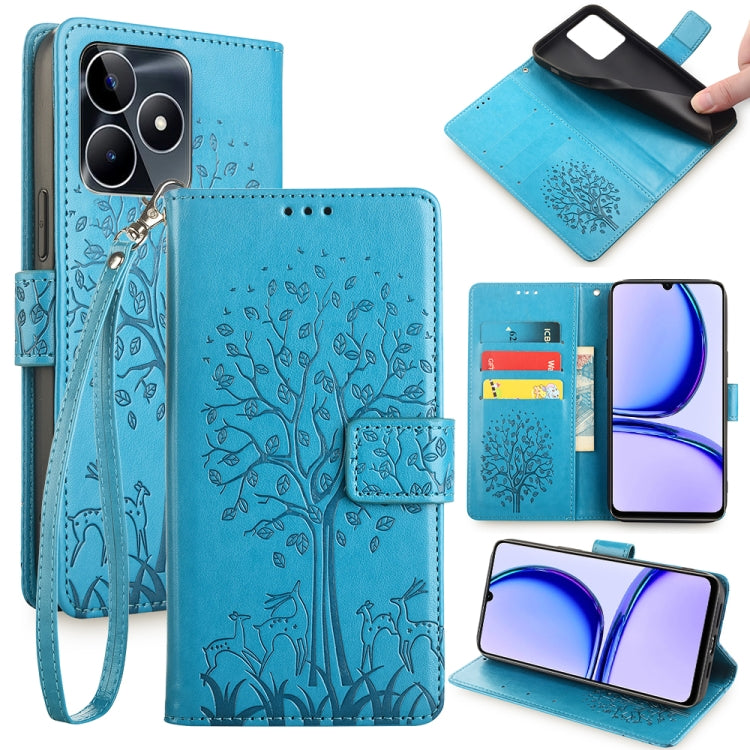 Tree & Deer Embossed Leather Phone Case, For Realme P3 Pro 5G Global, For Realme 14 Pro+ 5G, For Realme 14 Pro 5G Global, For Realme C75 4G / 14x 5G Global, For Realme C53 4G / Narzo N53 4G, For Realme Q3S