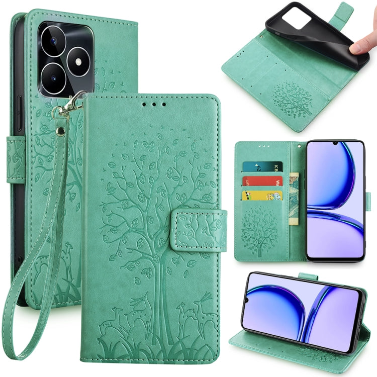 Tree & Deer Embossed Leather Phone Case, For Realme P3 Pro 5G Global, For Realme 14 Pro+ 5G, For Realme 14 Pro 5G Global, For Realme C75 4G / 14x 5G Global, For Realme C53 4G / Narzo N53 4G, For Realme Q3S
