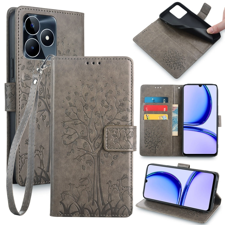 Tree & Deer Embossed Leather Phone Case, For Realme P3 Pro 5G Global, For Realme 14 Pro+ 5G, For Realme 14 Pro 5G Global, For Realme C75 4G / 14x 5G Global, For Realme C53 4G / Narzo N53 4G, For Realme Q3S