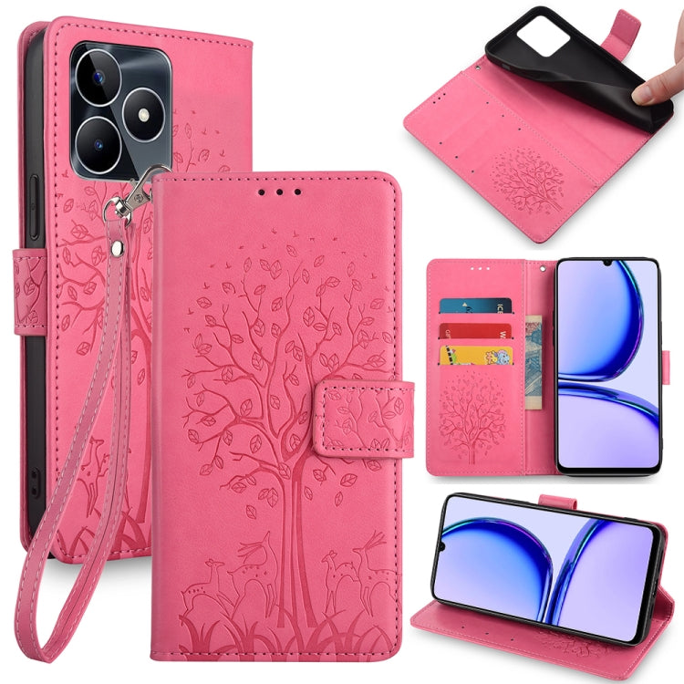 Tree & Deer Embossed Leather Phone Case, For Realme P3 Pro 5G Global, For Realme 14 Pro+ 5G, For Realme 14 Pro 5G Global, For Realme C75 4G / 14x 5G Global, For Realme C53 4G / Narzo N53 4G, For Realme Q3S
