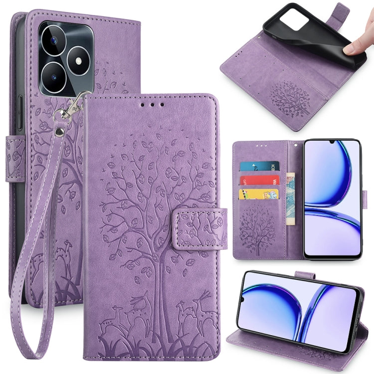 Tree & Deer Embossed Leather Phone Case, For Realme P3 Pro 5G Global, For Realme 14 Pro+ 5G, For Realme 14 Pro 5G Global, For Realme C75 4G / 14x 5G Global, For Realme C53 4G / Narzo N53 4G, For Realme Q3S