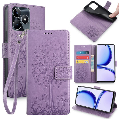 Tree & Deer Embossed Leather Phone Case, For Realme P3 Pro 5G Global, For Realme 14 Pro+ 5G, For Realme 14 Pro 5G Global, For Realme C75 4G / 14x 5G Global, For Realme C53 4G / Narzo N53 4G, For Realme Q3S