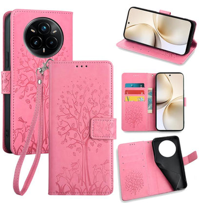 Tree & Deer Embossed Leather Phone Case, For Realme P3 Pro 5G Global, For Realme 14 Pro+ 5G, For Realme 14 Pro 5G Global, For Realme C75 4G / 14x 5G Global, For Realme C53 4G / Narzo N53 4G, For Realme Q3S