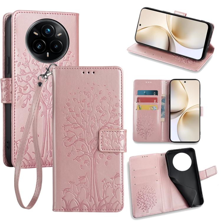 Tree & Deer Embossed Leather Phone Case, For Realme P3 Pro 5G Global, For Realme 14 Pro+ 5G, For Realme 14 Pro 5G Global, For Realme C75 4G / 14x 5G Global, For Realme C53 4G / Narzo N53 4G, For Realme Q3S