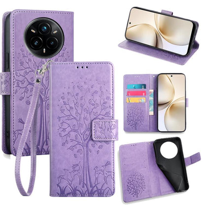 Tree & Deer Embossed Leather Phone Case, For Realme P3 Pro 5G Global, For Realme 14 Pro+ 5G, For Realme 14 Pro 5G Global, For Realme C75 4G / 14x 5G Global, For Realme C53 4G / Narzo N53 4G, For Realme Q3S