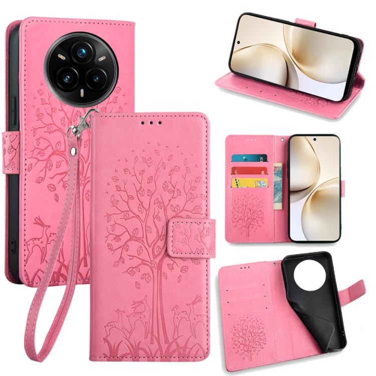 Tree & Deer Embossed Leather Phone Case, For Realme P3 Pro 5G Global, For Realme 14 Pro+ 5G, For Realme 14 Pro 5G Global, For Realme C75 4G / 14x 5G Global, For Realme C53 4G / Narzo N53 4G, For Realme Q3S