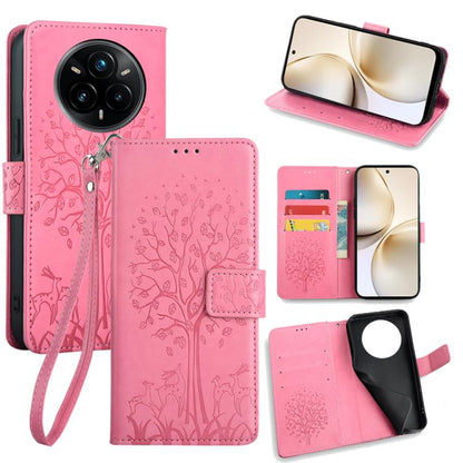 Tree & Deer Embossed Leather Phone Case, For Realme P3 Pro 5G Global, For Realme 14 Pro+ 5G, For Realme 14 Pro 5G Global, For Realme C75 4G / 14x 5G Global, For Realme C53 4G / Narzo N53 4G, For Realme Q3S