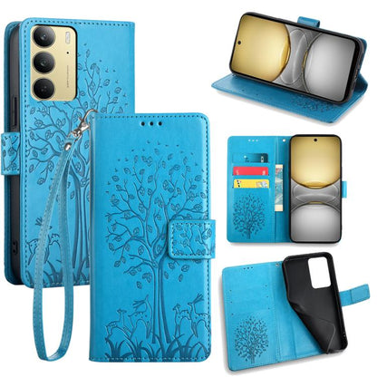 Tree & Deer Embossed Leather Phone Case, For Realme P3 Pro 5G Global, For Realme 14 Pro+ 5G, For Realme 14 Pro 5G Global, For Realme C75 4G / 14x 5G Global, For Realme C53 4G / Narzo N53 4G, For Realme Q3S