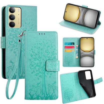 Tree & Deer Embossed Leather Phone Case, For Realme P3 Pro 5G Global, For Realme 14 Pro+ 5G, For Realme 14 Pro 5G Global, For Realme C75 4G / 14x 5G Global, For Realme C53 4G / Narzo N53 4G, For Realme Q3S