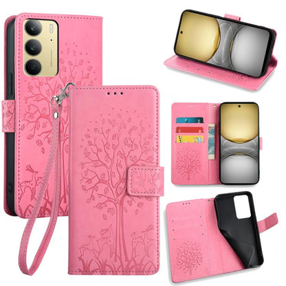 Tree & Deer Embossed Leather Phone Case, For Realme P3 Pro 5G Global, For Realme 14 Pro+ 5G, For Realme 14 Pro 5G Global, For Realme C75 4G / 14x 5G Global, For Realme C53 4G / Narzo N53 4G, For Realme Q3S