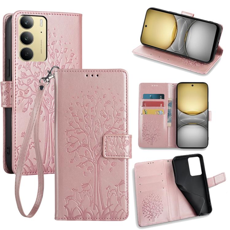 Tree & Deer Embossed Leather Phone Case, For Realme P3 Pro 5G Global, For Realme 14 Pro+ 5G, For Realme 14 Pro 5G Global, For Realme C75 4G / 14x 5G Global, For Realme C53 4G / Narzo N53 4G, For Realme Q3S