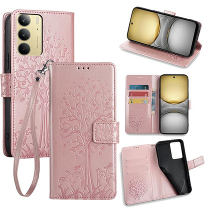 Tree & Deer Embossed Leather Phone Case, For Realme P3 Pro 5G Global, For Realme 14 Pro+ 5G, For Realme 14 Pro 5G Global, For Realme C75 4G / 14x 5G Global, For Realme C53 4G / Narzo N53 4G, For Realme Q3S