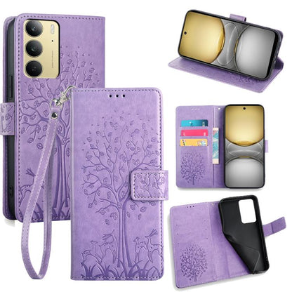 Tree & Deer Embossed Leather Phone Case, For Realme P3 Pro 5G Global, For Realme 14 Pro+ 5G, For Realme 14 Pro 5G Global, For Realme C75 4G / 14x 5G Global, For Realme C53 4G / Narzo N53 4G, For Realme Q3S