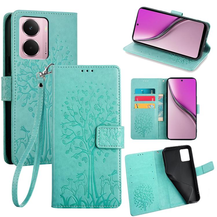 Tree & Deer Embossed Leather Phone Case, For Realme P3 Pro 5G Global, For Realme 14 Pro+ 5G, For Realme 14 Pro 5G Global, For Realme C75 4G / 14x 5G Global, For Realme C53 4G / Narzo N53 4G, For Realme Q3S