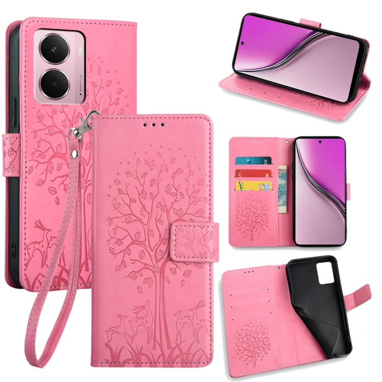 Tree & Deer Embossed Leather Phone Case, For Realme P3 Pro 5G Global, For Realme 14 Pro+ 5G, For Realme 14 Pro 5G Global, For Realme C75 4G / 14x 5G Global, For Realme C53 4G / Narzo N53 4G, For Realme Q3S
