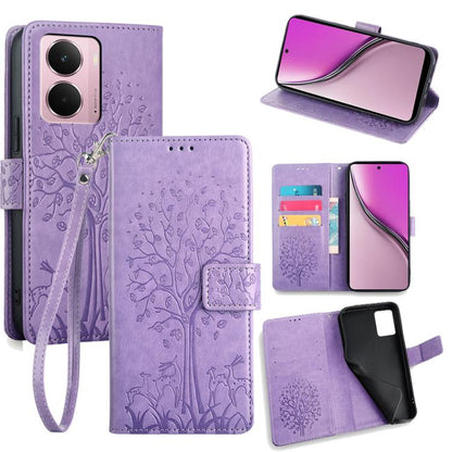 Tree & Deer Embossed Leather Phone Case, For Realme P3 Pro 5G Global, For Realme 14 Pro+ 5G, For Realme 14 Pro 5G Global, For Realme C75 4G / 14x 5G Global, For Realme C53 4G / Narzo N53 4G, For Realme Q3S