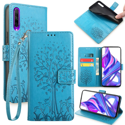 Tree & Deer Embossed Leather Phone Case, For Honor 9X Pro