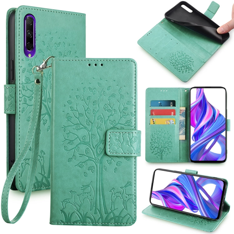Tree & Deer Embossed Leather Phone Case, For Honor 9X Pro