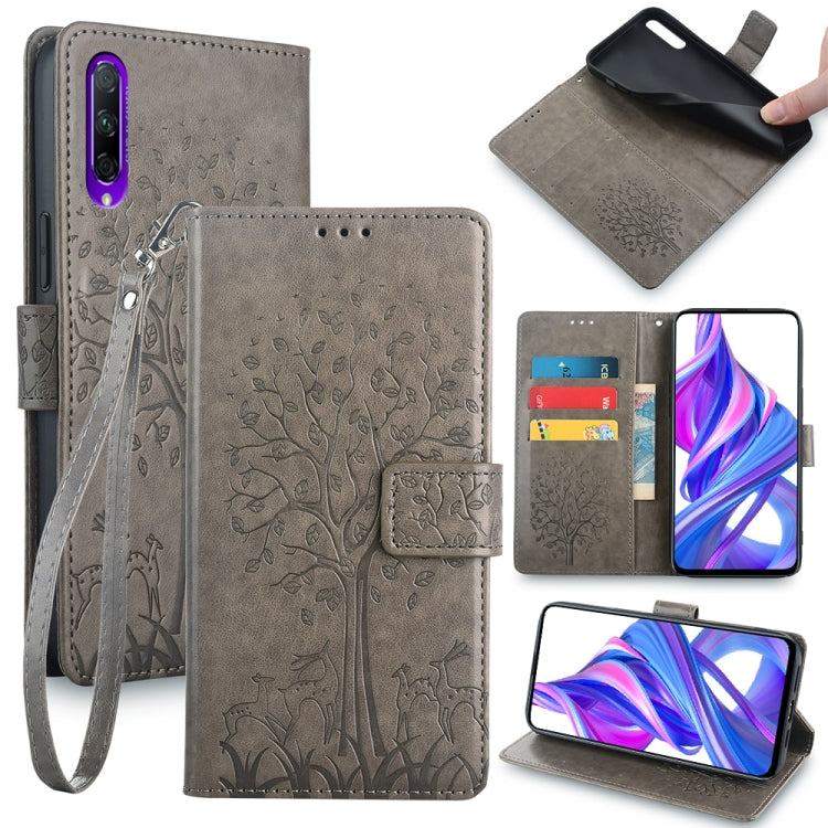 Tree & Deer Embossed Leather Phone Case, For Honor 9X Pro