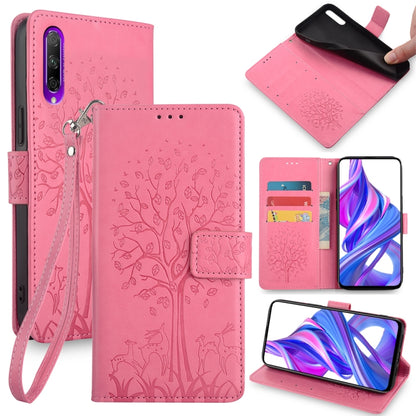 Tree & Deer Embossed Leather Phone Case, For Honor 9X Pro