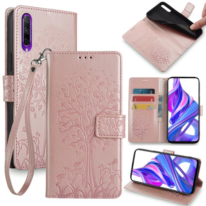 Tree & Deer Embossed Leather Phone Case, For Honor 9X Pro