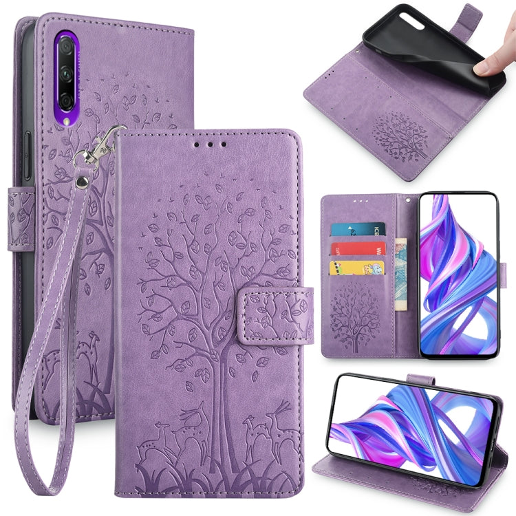Tree & Deer Embossed Leather Phone Case, For Honor 9X Pro