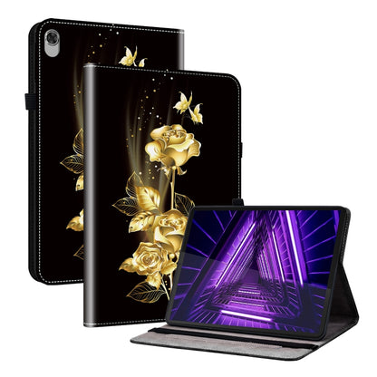 Golden rose and butterfly painted leather tablet case with flip stand for tablet display