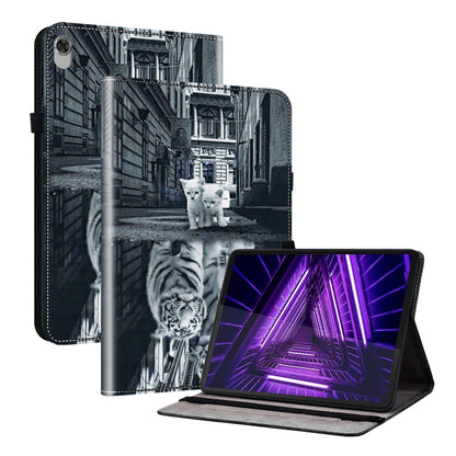 City cat photo painted leather tablet case with flip stand for tablet display
