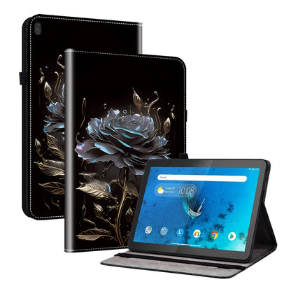 Tablet case with blue rose on dark background, folio stand