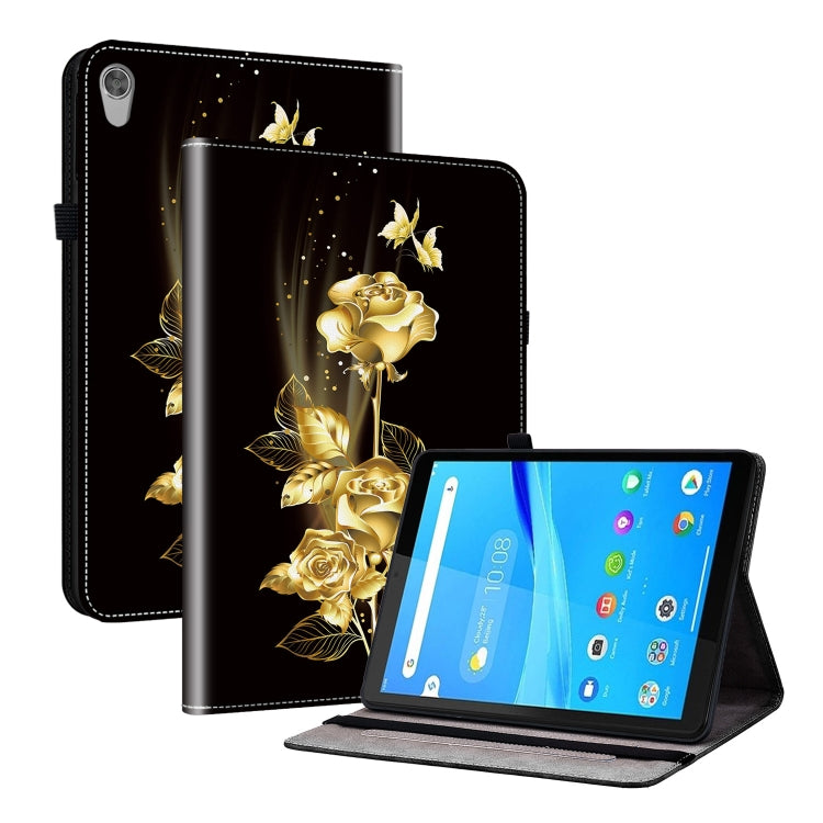 Tablet case with gold rose and butterfly print, folio stand