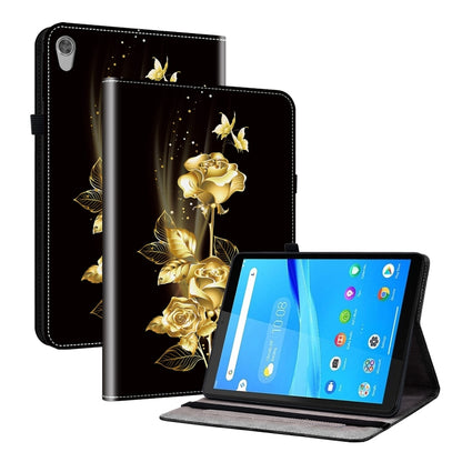 Tablet case with gold rose and butterfly print, folio stand
