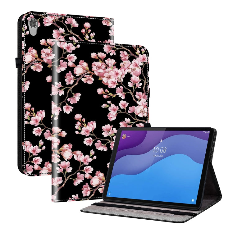 Floral painted leather tablet case with pink blossom pattern and flip stand for tablet