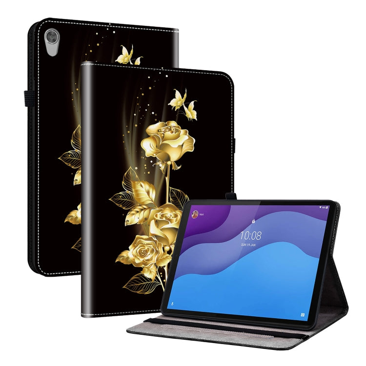 Golden rose and butterfly painted leather tablet case with flip stand for tablet