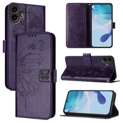 Embossed Butterfly Leather Phone Case, For Nothing Phone 4a Pro, For Nothing Phone 4a, For Nothing CMF Phone 1, For Nothing Phone 2a