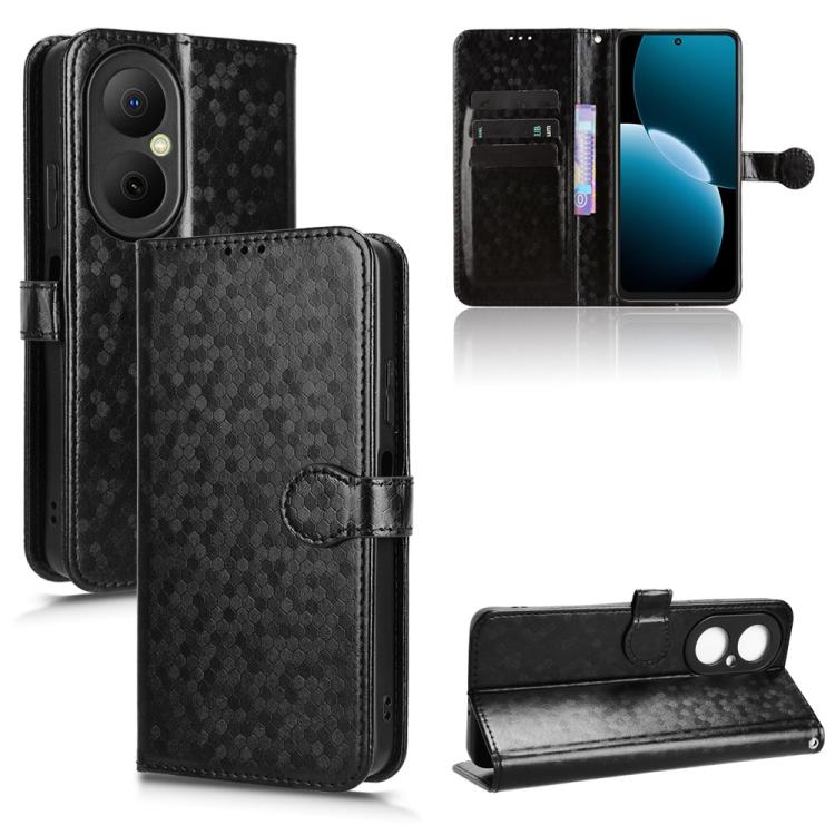Dark gray honeycomb dot texture leather wallet phone case with flip stand and card slots