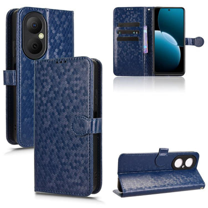 Navy blue honeycomb dot texture leather wallet phone case with flip stand and card slots