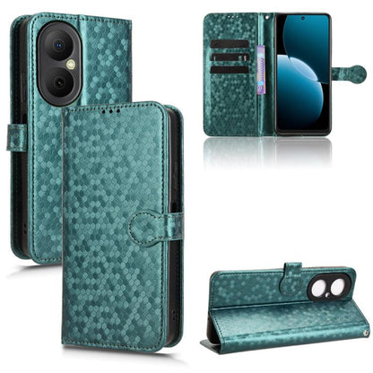 Green honeycomb dot texture leather wallet phone case with flip cover and card slots