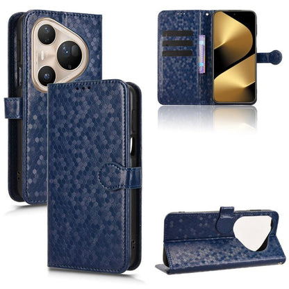 Navy honeycomb-texture leather folio phone case with flip cover and card slot