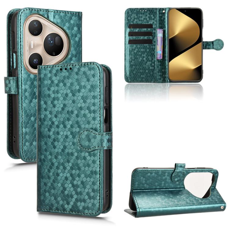 Teal honeycomb-texture leather folio phone case with flip cover and card slot