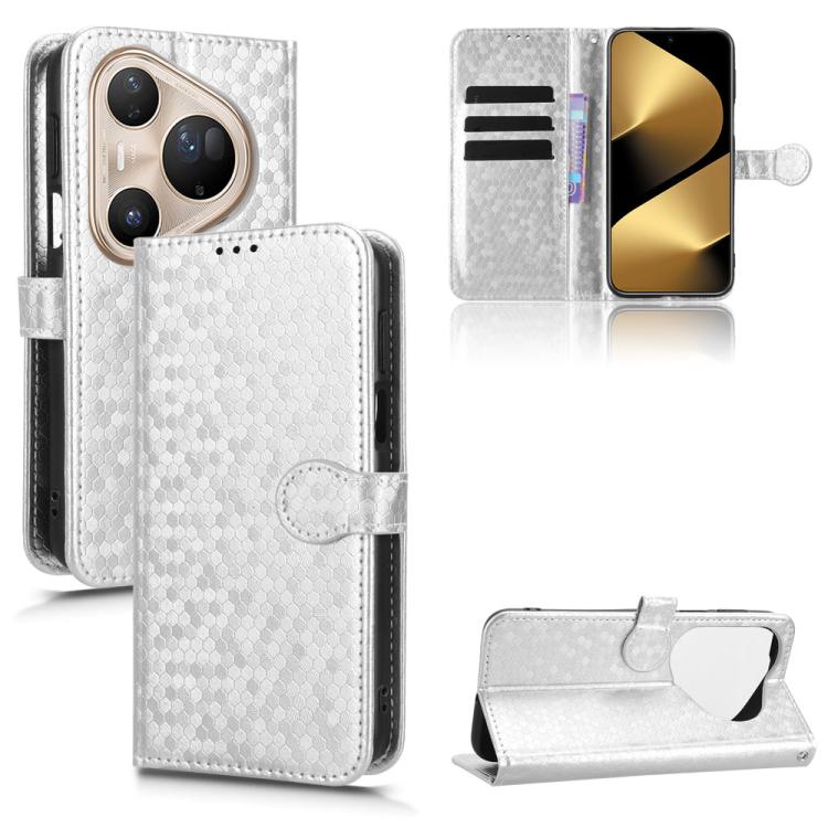 White honeycomb-texture leather folio phone case with card slots and viewing stand.