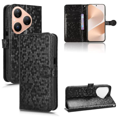 Black honeycomb-texture leather folio phone case with flip cover and card slot