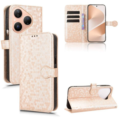 Light gold honeycomb-texture leather folio phone case with flip cover and card slot