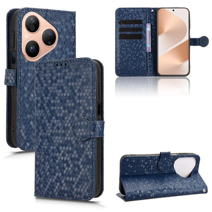 Dark blue honeycomb-texture leather folio phone case with flip cover and card slot