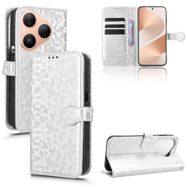 Light white honeycomb-texture leather folio phone case with flip cover and card slot