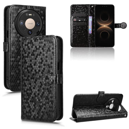 Black honeycomb-texture leather folio phone case with card slots and stand cover.