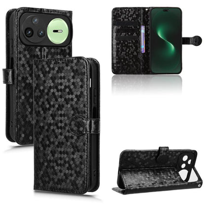 Honeycomb dot texture leather phone case, dark charcoal flip wallet with card slots