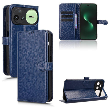 Honeycomb dot texture leather phone case, deep blue flip wallet with card slots